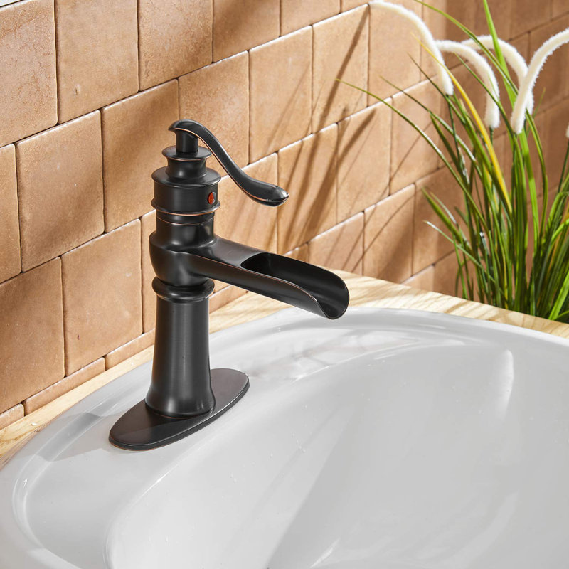 DFI Oil Rubbed Bronze Bathroom Sink Faucet Waterfall Single Handle One Hole Lavatory Deck Mount ...